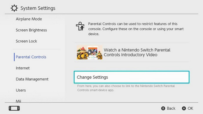Change Nintendo Switch settings on console