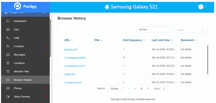 browser history on Samsung Galaxy S21