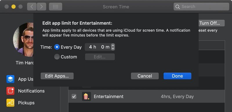 limit screen time on macOS Catalina
